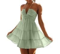 Générique 2024 - Abito da spiaggia a fiori con scollo a V, con spalline sul davanti, stile boho, casual, per l'estate, colore: nero, verde, M