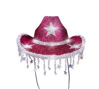 Générique 2026 Cappello da Cowboy Western decorato con strass brillanti e frange, ideale per una serata discoteca, un festival di musica country o uno spettacolo sul palco. Taglia unica