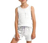 Générique 2026 Set Canotta E Pantaloncini Da Ragazzo Senza Maniche Collo Ron con Tasche Abbigliamento Casual Sportivo Estivo (Bianco, 10-11 Years)