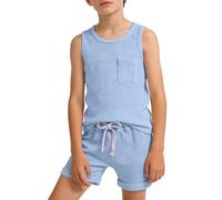 Générique 2026 Set Canotta E Pantaloncini Da Ragazzo Senza Maniche Collo Ron con Tasche Abbigliamento Casual Sportivo Estivo (Light Blue, 12-13 Years)