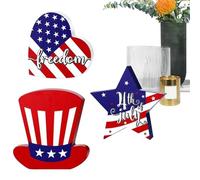 Générique 4th Of July Wooden Decorations, Patriotic Table Decor, Rustic Memorial Strip Sign, Wood Material, Desktop US Flag Pattern Centerpieces For Farmhouse, Versatile Tabletop Display