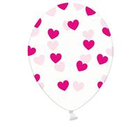 Generique - 6 Palloncini Trasparenti con Cuori Fucsia Taglia Unica