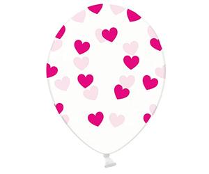Generique - 6 Palloncini Trasparenti con Cuori Fucsia Taglia Unica