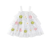 Générique Abito a Pavimento per Ragazza in Tulle Ricamato Feste e Stelle senza Maniche Abito per Danza e Celebrazioni, bianco, 2 Anni