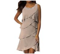 Générique Abito casual da donna | Abito lungo senza maniche alla moda con abbellimenti diamantati Hotfix, cachi., XL