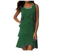 Générique Abito casual da donna | Abito lungo senza maniche alla moda con abbellimenti diamantati Hotfix, verde, XXL