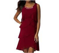 Générique Abito casual da donna | Abito lungo senza maniche alla moda con abbellimenti diamantati Hotfix, rosso, S