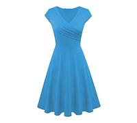 Générique Abito casual da donna, grande taglia, abito largo da donna, chic ed elegante, abiti da impero a vita alta, scollo a V, maniche corte, gonna casual, tinta unita, abiti a pieghe, gonna slim