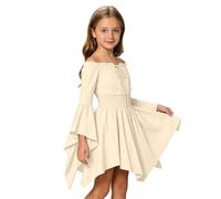 Générique Abito casual stile isola per ragazze, spalle scoperte, con volant e spalline da annodare, ideale per la spiaggia (4-10 anni).