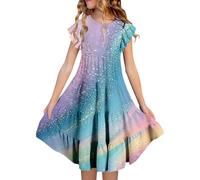 Générique Abito da bambina con fiocco da donna, con stampa a fiocco, vestibilità aderente, per feste e cerimonie, elegante da sera, 3-azzurro cielo, 12 anni