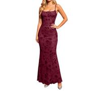 Générique Abito da donna Boheme stampato, abito lungo senza maniche, da sera, elegante e sexy, con schiena scoperta, vintage, casual, trapezio da cocktail, ballo, Vino, L