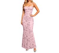 Générique Abito da donna Boheme stampato, abito lungo senza maniche, da sera, elegante e sexy, con schiena scoperta, vintage, casual, trapezio da cocktail, ballo, Rosa, S