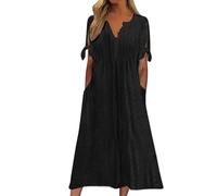 Générique Abito da donna con schiena scoperta, vestito da donna, elegante e chic di grandi dimensioni 2026 nuovi abiti in maglia fine abito primavera estate abiti scollo a V manica corta abito tinta