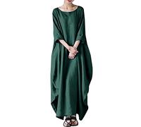 Générique Abito da donna con scollo a O per incontri, festa a metà lunga, gonna sciolta, taglia grande, lino, per stile bohemien, verde, XXXXL