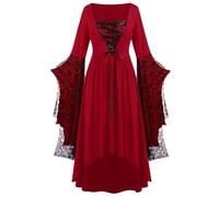 Générique Abito da donna in stile rinascimentale, abito gotico medievale, per cosplay, Halloween, stile Punk, con pizzo elegante e motivi scheletro abito da carnevale, Halloween