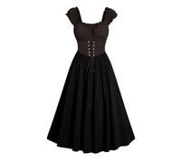 Générique Abito da donna vittoriano, abito corsetto aderente da donna, elegante, stile cosplay, abito da campagna, estivo, senza cuciture, con tasche al dettaglio medio lungo, Halloween Costume