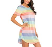 Générique Abito da notte a maniche corte da donna, pigiama all'ingrosso a righe pijamas colore blocco, pigiama girocollo abito sciolto casual camicia leggera Sleepwear traspirante notte, Verde menta