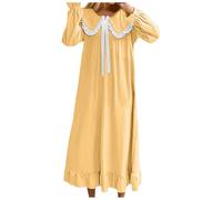 Générique Abito da notte da donna, elegante e chic, lungo giallo, a maniche lunghe, scollo a peter pan, con fiocco, volant basso, stile principessa, per relax e sonno confortevole, Giallo192, M