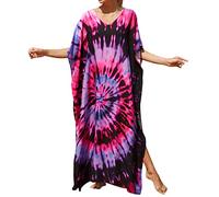 Générique Abito da spiaggia largo 20 in cotone stampato per le donne - Camicetta leggera coperta per vacanze e sole, viola., Taglia unica