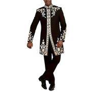 Générique Abito da uomo africano da 2 pezzi, per uomo, tradizionale tunica con motivo dorato e pantaloni, costume etnico boubou africano da uomo, set tradizionale Dashiki, Nero , XXL