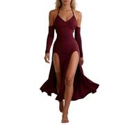 Générique Abito gotico senza maniche da sera nero con spalle scoperte e scollo seducente, rosso, S