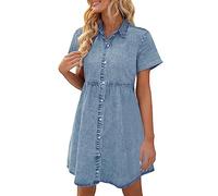 Générique Abito in Jeans Fluido a Maniche Corte da Donna Taglio Casual e Leggero Ideale per Giorni Estivali, Bu1, M