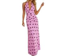 Générique Abito lungo da donna, elegante e chic, con motivo a pois, con scollo a V, con scollo a V, senza maniche, sexy, aderente, con lacci, leggero, per l'estate, le vacanze e gli abiti quotidiani