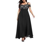 Générique Abito lungo in pizzo floreale maniche a spalla svelato per donna grande sera elegante, Le Noir, 4X-Large