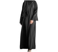 Générique Abito lungo musulmano da donna, abito da donna musulmana, chic ed elegante, a maniche lunghe, tinta unita con bordo in pizzo, abbigliamento etnico con sciarpa per il Ramadan