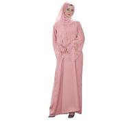 Générique Abito lungo musulmano da donna, abito da donna musulmana, chic ed elegante, a maniche lunghe, tinta unita con bordo in pizzo, abbigliamento etnico con sciarpa per il Ramadan