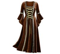 Générique Abito medievale da donna medievale, vestito da donna medievale, leggero, abito lungo chic ed elegante, con maniche a fiocchi, abito gotico, retrò, travestimento per Halloween Carnevale
