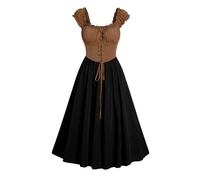Générique Abito medievale rinascimentale da donna, abito corsetto aderente da donna, elegante, abito da campagna estivo, con tasche, abito semi-lungo, cosplay, costume Halloween Carnevale Dramma Festa