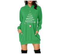 Générique Abito Pin Up Confortevole Buon Natale Stampa Maniche Lunghe Felpe Mezzogiorno Abiti Tasca Abito Sportwear Stile Vintage per Celebrazioni Natale E Carnevale, verde, M