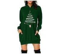 Générique Abito Pin Up Confortevole Buon Natale Stampa Maniche Lunghe Felpe Mezzogiorno Abiti Tasca Abito Sportwear Stile Vintage per Celebrazioni Natale E Carnevale, Verde chiaro, S