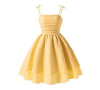 Générique Abito senza maniche per ragazza, luminoso e giocoso, con fiocchi e spalline per un comfort e una fiducia in se stessi. Questo abito estivo tinta unita è ideale per le ragazze., giallo, 11-12
