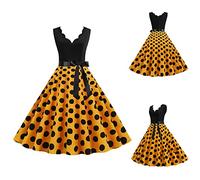 Générique Abito vintage anni '50 pin up donna stampato a pois mi lungo eléGante stile 1950'S Audrey Hepburn increspato con volant abito anno 60 Rockabilly oversize orlo Comfort, giallo, XXXL