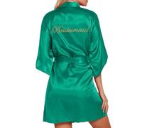 Générique Accappatoio da donna corto, abito da camera da letto da donna leggero in raso ricamato, abito corto chic ed elegante, camicia da notte leggera Kimono Bridesmaid damigella d'onore con cintura