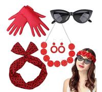 Générique Accessori per travestimento degli anni '50 per donne, set di fascia e collana a pois per donne, vestito retrò da discoteca, 5 pezzi, per donne e ragazze, feste tra amiche