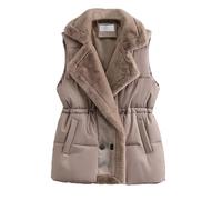 Générique Addo Cheval Lamb's Wool Splicing Down Cotton Waistcoat Femminile Winter Outer Wear 2024 Autunno e Inverno Flip Collar Horse Jacket Rosso Ragazza, cachi., XL