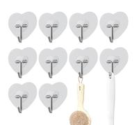 Générique Adesivo da parete Hooks, Heart-Shaped No-Drill Hooks, PVC Material, Strong Hold & Damage-, 10 x Removable Multi-Purpose Clear Hangers for Kitchen & Bathroom, 6 x 6 cm, To Install &