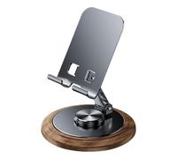 Générique Adjustable Desktop Phone Stand | Metal + Walnut Wood, 15 x 9,6 cm | 360 ° Rotatable Foldable Tablet Holder | Weighted Base for Phone Tablet Under 12,9"