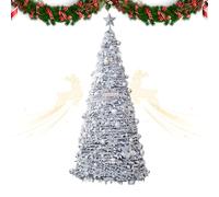 Générique Albero di Natale Pieghevole Floccato - Decorazione | Pino Artificiale Argento con Gonna Albero Riutilizzabile, Decorazione per Il Pavimento di Vacanza Pieghevole per Soggiorno