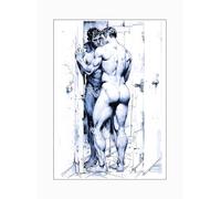 Générique arte erotica gay rugby maschile, uomini sportivi con torso nudo abbracciati Homoerotico costume, A4, 21 x 29,7 cm, carta fotografica premium 230 g/m² - arte gay - 2045