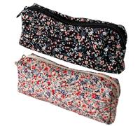 Générique Astuccio scolastico con cordino | Set di 2 buste per trucco in velluto | pochette organizzatrice con ricamo floreale 3D per scuola universitaria e donne adolescenti