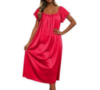 Générique Babydoll in seta ghiacciata mezza lunga a maniche corte con dettagli in pizzo per un sonno confortevole ed elegante, rosso, Taglia unica
