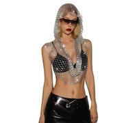 Générique Bambino Islam Donna Camicia con Cappuccio Sexy, Top traforato, Club, Bikini, Top Corto Sciarpa Bambino Animali, argento, L