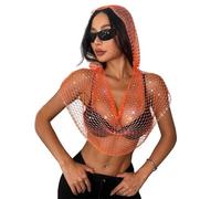 Générique Bambino Islam Donna Camicia con Cappuccio Sexy, Top traforato, Club, Bikini, Top Corto Sciarpa Bambino Animali, arancione, L