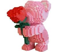 Générique Bear with Rose Building Blocks 20 cm Bear Adult Building Set Decor Creative Gift for Valentine's Day Mother's Day Birthday,New Model