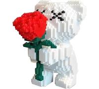 Générique Bear with Rose Building Blocks 20 cm Bear Adult Building Set Decor Creative Gift for Valentine's Day Mother's Day Birthday