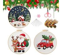 Générique Beginners Winter Emboidery Ornament Kit | Christmas Ornament Embroidery Kit | Stamped Festive Craft Supplies For Mom Daughter Home Decor Travel Art Class Festival Birthday